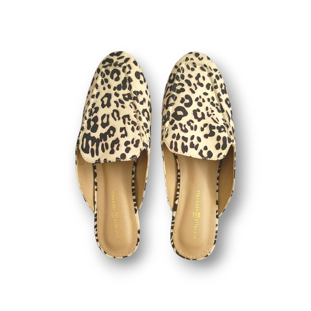 ✨️HP✨️Michelle Mcdowell | Tan/Black Leopard Print Flat Slip-on Mules (US 7)